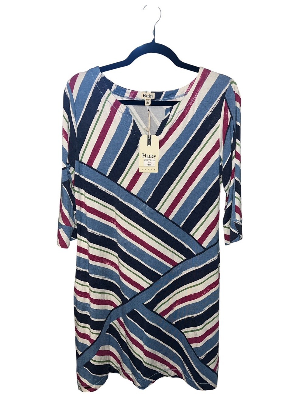 NWT Hatley Navy, Light Blue & Magenta Striped Midi Dress - Picture 2 of 4